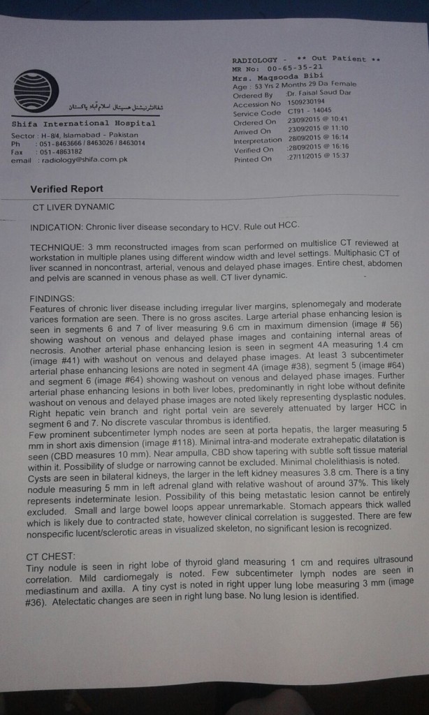 Medical Report of Liver Tumor Before Treatment 1