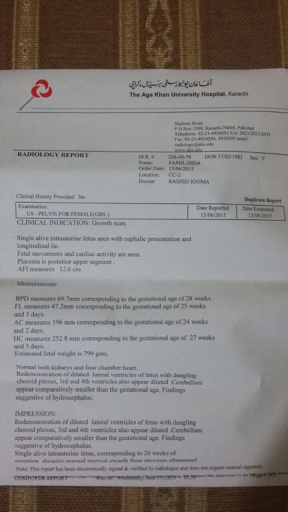 Medical Report Showing Hydrocephalus Baby Issue