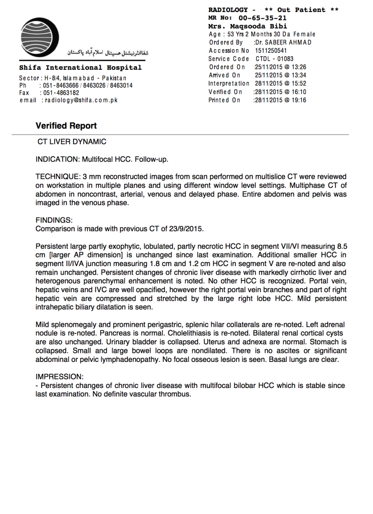 Liver Tumor Report After Treatment 1